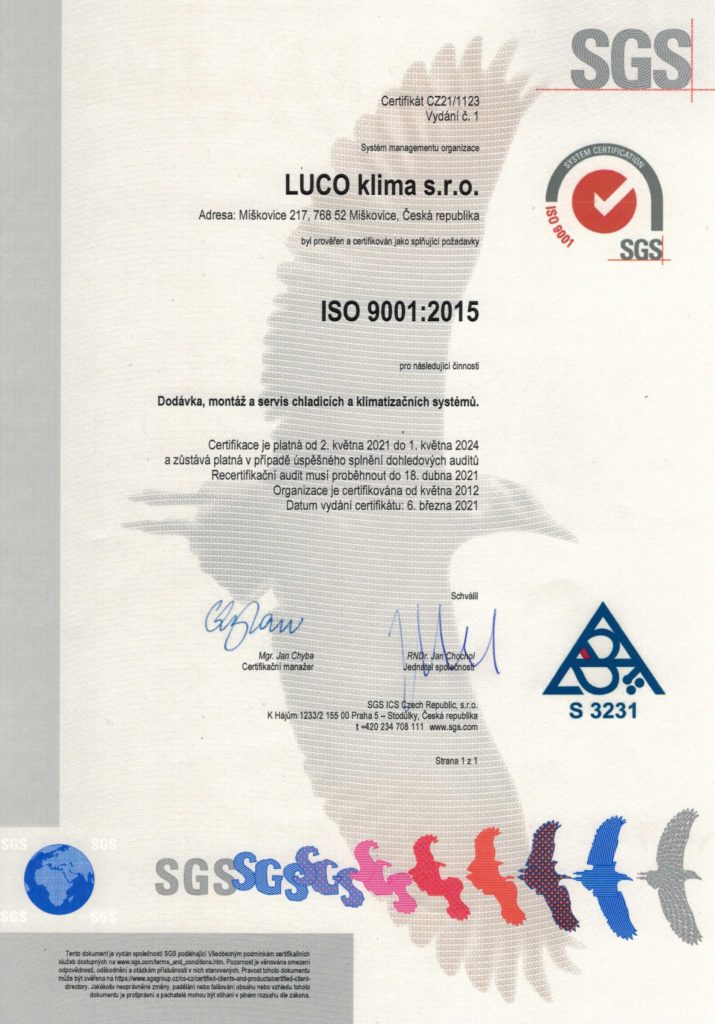 Certifikát ISO 9001:2015 (2021)
